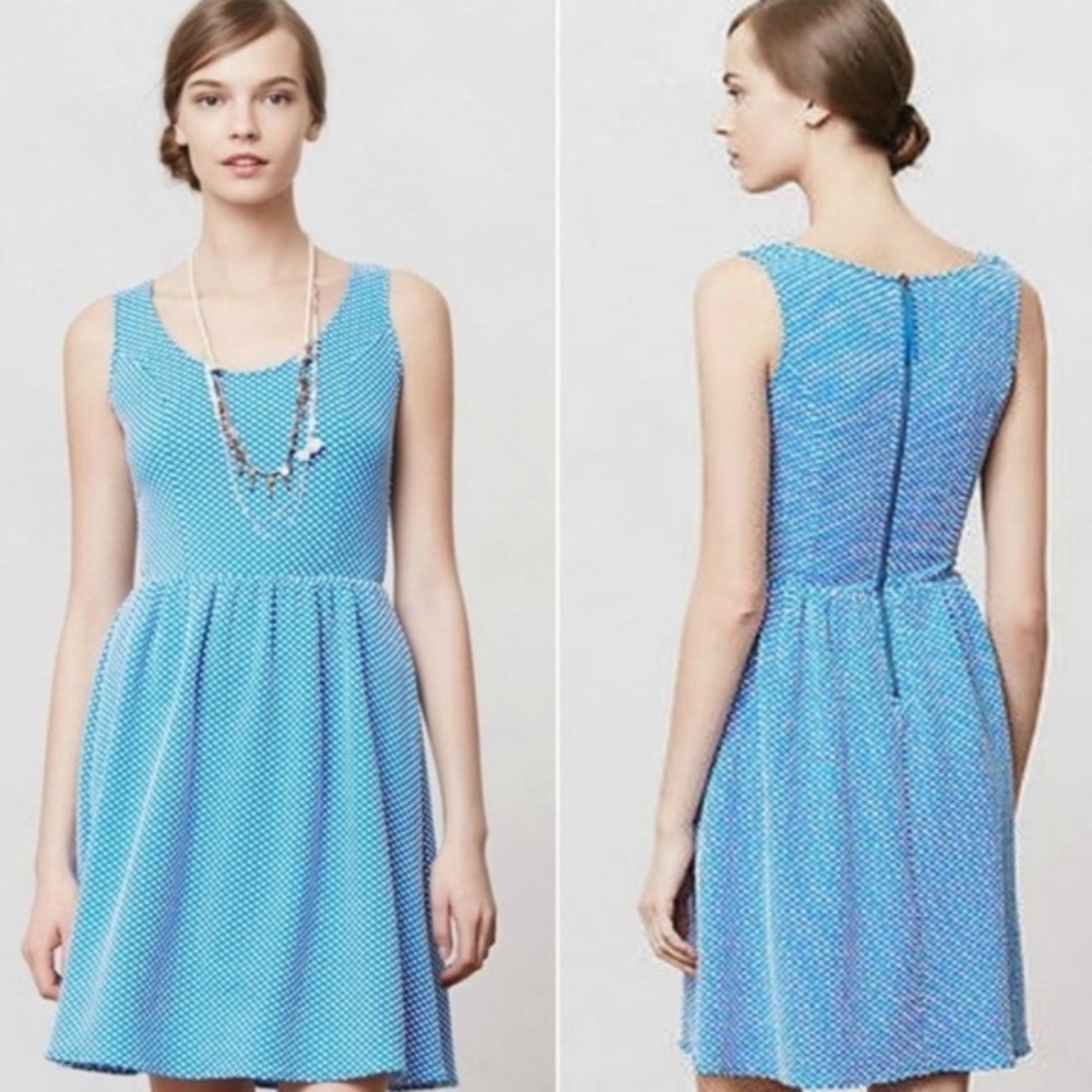 Anthropologie Maeve Caldera Textured Polka Dot Fit and Flare Dress size M